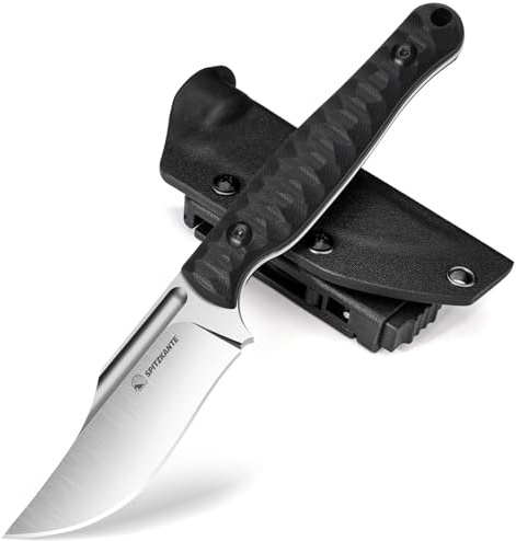 SPITZKANTE Outdoor Messer Survival mit Kydex Scheide, G10 Griff und D2 Stahl Klinge, Feststehendes Bowie-Messer mit Full-Tang Design (E- Silberne Klinge + schwarzer Griff)