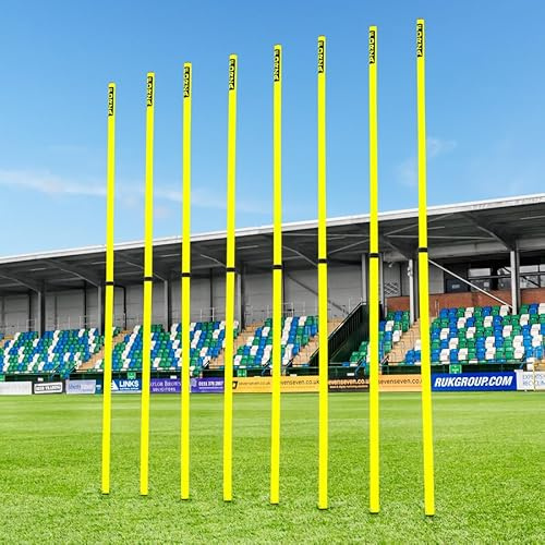 FORZA Teleskopiska slalomstänger | Justerbara 8-pack träningsstänger för sportborrar och smidighet – flera färger (utan baser, fluorgul)