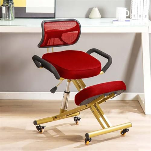 Ergonomischer Kniestuhl mit Rückenstütze - Hoch Verstellbarer Hocker mit Rollen für Zuhause und Büro - Verbessern Sie die Körperhaltung mit bequemen Kissen und abgewinkeltem Sitz