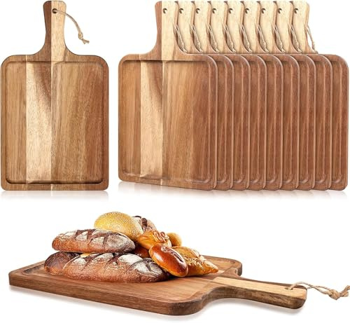 10 Stück Schneidebrett aus Akazienholz Holzbrett Cheese Charcuterie Boards, Küche Schneidbrett Holzschneidebretter Fleisch Servier Brett Hackbretter Käsebrett Holz Schneidebretter 35 x 20 cm