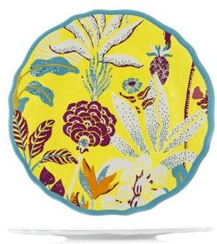 H&H, Set 6 Piatti Piani in Melamina Decorata – Collezione Blossom | Ø 26 cm | Design Floreale con Bordo Colorato | Resistenti, Leggeri, Perfetti per Esterno, Campeggio, Giardino, Terrazzo, Camper