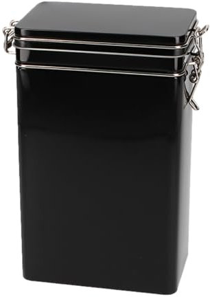 Cobalt Black Coffee Tin - Retro Style Gloss Black Rectangular Caddy/Kitchen Storage Tin/Canister - hermetically sealed - 500 g - 19.5 x 14 x 7.5 cm