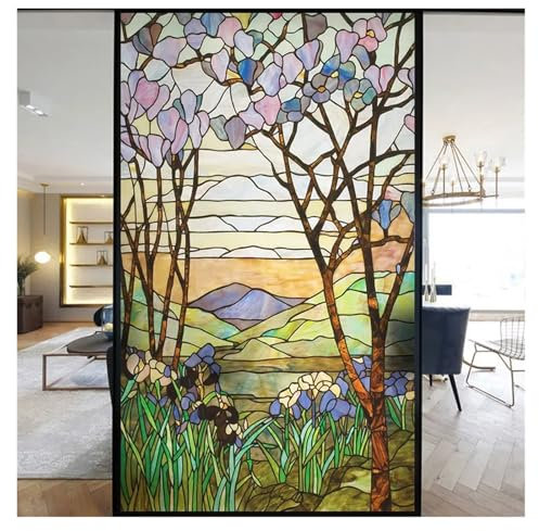 Láminas para Cristales, Película autoadhesiva de Vidrio Esmerilado de Colores con diseño geométrico de Arte Moderno, Opaca y autoadhesiva.(L,45x120cm)