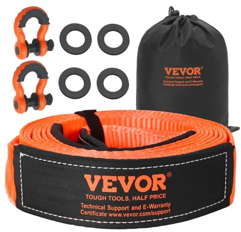 VEVOR Heavy Duty Tow Strap Recovery Kit 3 in x 20 ft (MBS-36,000 lbs) Tree Saver Winch Strap, Triple Reinforced Loop & Protective Sleeves & Storage Bag, 3/4 D-Ring Shackles, for Truck Jeep SUV ATV