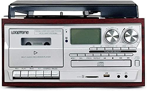 Record Player, Gramophone, Bluetooth Vinyl Record Player Turntable CD Cassette AM/FM Radio and Aux in with USB Port&SD Encod(Phonograph) kxtmm