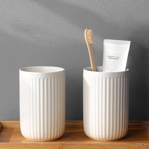 Zahnputzbecher Keramik Set, Zahnbürstenhalter für Elektrische Zahnbürste Zahnbürste und Zahnpasta, Kinder Toothbrush Holder, Zahnbürsten Badezimmer Organizer Beige