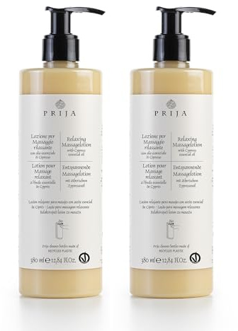 thehotelery.de Prija Massage Lotion 380ml mit ötherischen Zypressenöl und Aloe Vera Körpermassage, VEGANOK zertifiziert (2x 380ml)