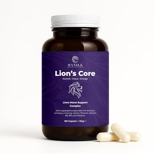 LionsCore I Lions Mane & Ginseng Kapseln hochdosiert mit Vitamin B12, B1, B6, Niacin & Folsäure I Löwenmähne Kapseln für Fokus, mentale Klarheit & Energie I 180 Kapseln