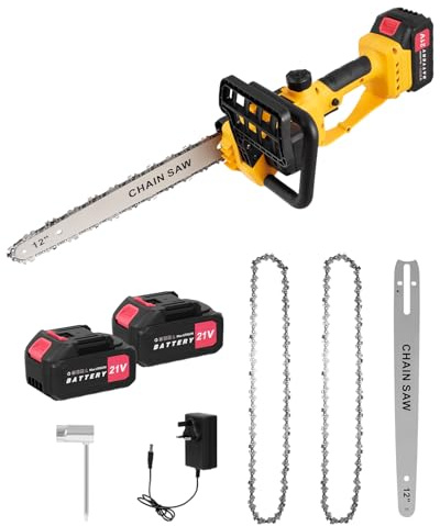 Worshow 12 Inch Cordless Chainsaw - DC 21V 9000RPM Brushless Electric Saw with Oiler System and Security Lock, 4000mAh Battery Powered Chainsaws for Wood Cutting Tree Pruning Branches Trimming