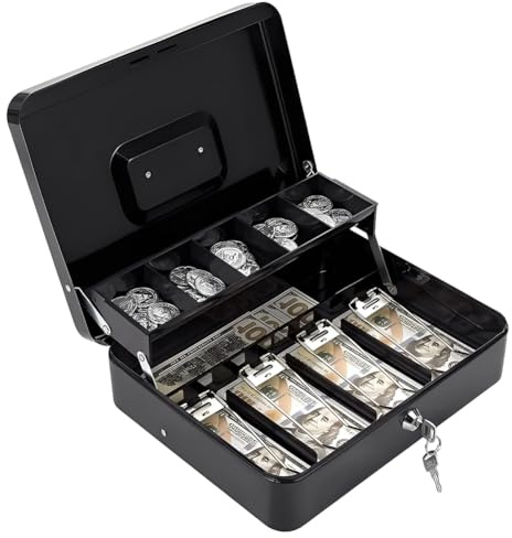 Geldkassette,Geldkassette abschließbar mit Schlüssel,Mit Münzzählbrett,Premium Gehäuse,Haushaltskasse,Stahl Schwarz,tragbare Kasse für Haus, Büro und Veranstaltungen(30 * 24 * 9cm)
