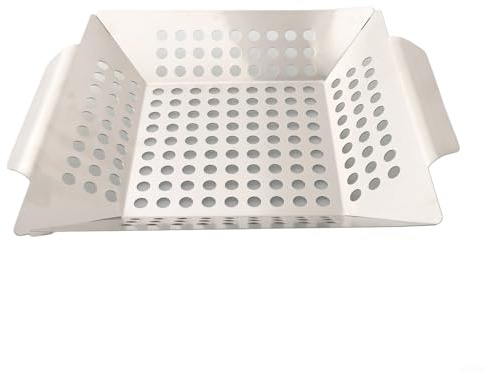 Cesta de parrilla de acero inoxidable para un manejo seguro, perfecta para asar mariscos y verduras (24,5 cm)