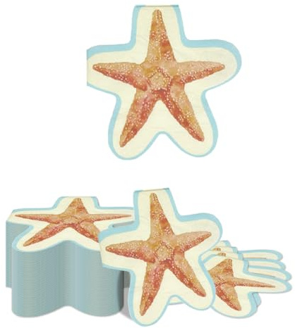 Kotkiddy 40 Pièces Serviettes en Papier Étoile de Mer Océan Jetables Serviettes de Déjeuner Serviettes de Dîner pour Décoration de Fête d'Été Plage Enterrement de Vie de
