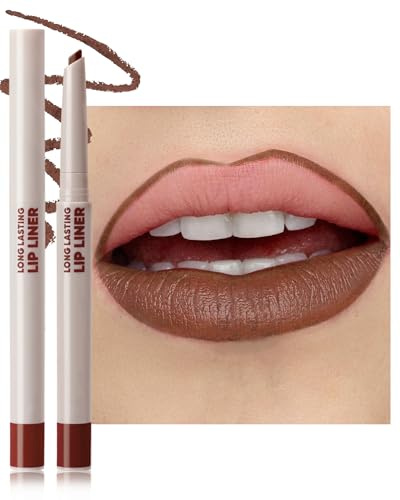 Lipliner Wasserfest Braun, 2-in-1 Matt Langanhaltender Lippenstift für Definierte Lippen, Wischfest Hochpigmentiert Lippenkonturenstift, Cremige Textur, Drehbarer Lip Contour Pencil Makeup, Vegan-05