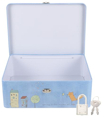 Ipetboom Decorative Lock Tin Box Large Retro Metal Storage Box with Key Desktop Organizer Suitable for Home Office Secure Storage