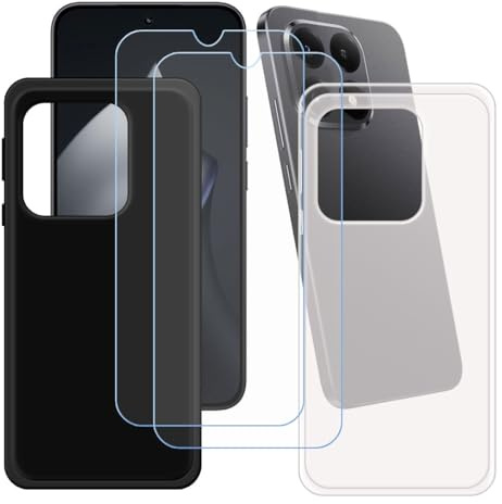 GYDQQKJ Funda para Xiaomi 15T + 2 Piezas Vidrio Protector de Pantalla Cristal Templado Film, 2-Pack Translúcido + Negro Suave TPU Silicona Cover Carcasa Caso Case para (6.83)