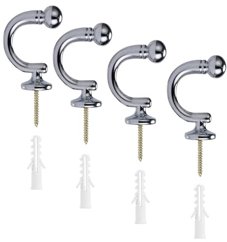 4 PCS U-Shaped Tie Back Hooks for Curtains, Heavy Duty Curtain Tieback Holders, Ball End Design, Screw-in Hooks for Drapes, Coats, Clothes, Silver