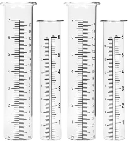 Yardenfun Pluviometro di Precisione in Vetro Scala, Set da 4 Tubi (6” e 7”) per Giardino e Uso Esterno, Strumento di Misurazione Pioggia Resistente e Facile da Leggere per Patio e Prato