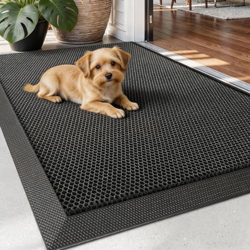 Mizuosre Fußmatte Außen rutschfest 60x90cm, Abtreter Fussmatte Aussen wetterfest Schmutzfangmatte waschbar Türmatte Outdoor, Eingangsteppich Draußen Fußabtreter für Innen, Außen, Haustür, Dunkelgrau