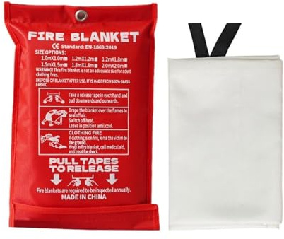 Vibsky Feuerlöschdecke aus Fiberglas: 1,8 m x 2 m, wiederverwendbare Feuerlöschdecke für Zuhause, Küche, Auto und Büro, Doppelfunktion Ht Prottion und Flamme Out