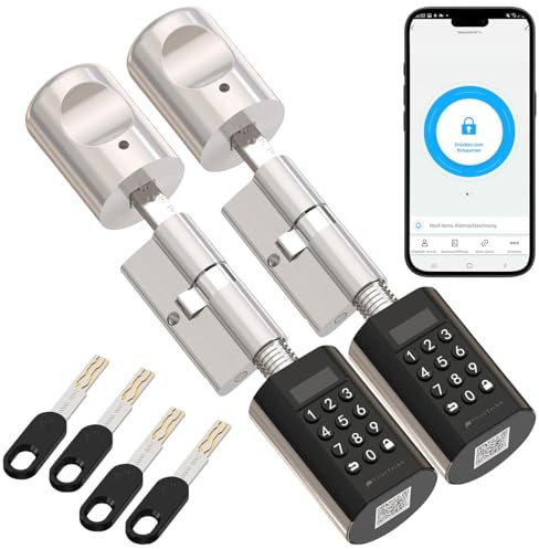 VisorTech Elektronik Schlösser: 2er-Set Elektronischer Tür-Schließzylinder, PIN-Code, 2 Schlüssel, App (Türschloss, Bluetooth, Türschloss Zylinder mit Knauf, Handy)