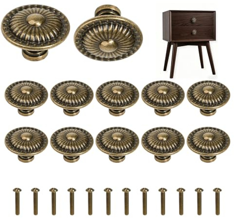 12 x Vintage Möbelknöpfe Bronze, 32mm, Runde Schrankknöpfe, Blumenmuster, Knauf Für Schrank, Möbelknopf Set, Dekorative Griffe, Kommoden, Antik Optik, Leicht Zu Montieren, Schrauben Inklusive