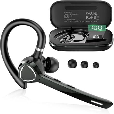 VOTAZIB Manos Libres Auricular Bluetooth 5.4 con ENC Doble Micrófono Cancelación, 90H Talk Auriculares Inalambricos Mono Conexión de Dos Dispositivos, Pinganillo Bluetooth Movil A-Negro