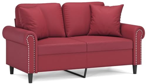 ULUYYUC 2-Sitzer-Sofa Weinrot 152 cm Modernes Kunstleder Couch mit 2 Zierkissen und Metallgestell, Polstersofa für Wohnzimmer, Büro und Lounge, Belastbarkeit 220 kg, 120 cm Sitzbreite
