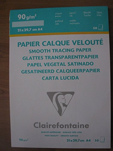 Clairefontaine 97133C Bloc Collé Papier Calque - 50 Feuilles Papier Calque Hautement Transparent - A4 21x29,7 cm 90/95g - Idéal pour le Dessin Technique