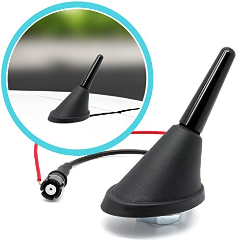 Adapter Universe Kurz Stabantenne 3 cm Dachantenne + Antennenfuß Raku 2 Sockel mit Verstärker 16 V Set passend für Universal - KFZ Autoantenne Autoradio
