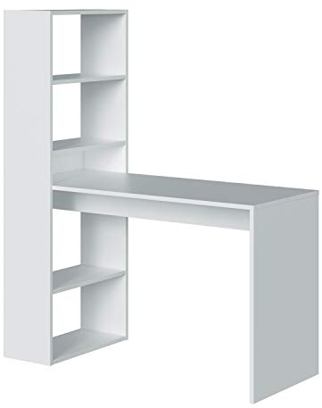 Habitdesign, Schreibtisch mit wendbarem Regal – moderner Arbeitstisch in Artik weiß, Maße: 120 x 144 x 53 cm (B x H x T), viel Stauraum für Homeoffice oder Büro, Modell Duplo