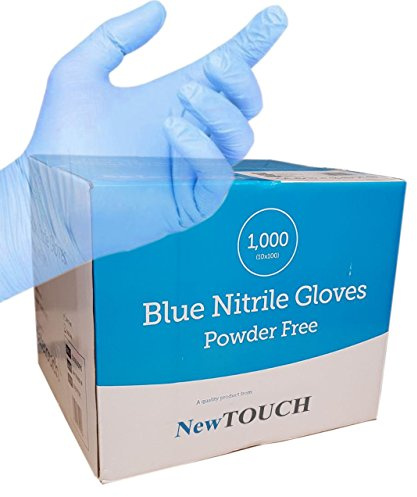 NewTOUCH Disposable Powder Free Vinyl Gloves Blue Nitrile Black Nitrile White Latex, Black Latex Gloves x 1000 (Blue Nitrile, Large)