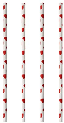Papstar 87516 - Pajitas de papel ecológico (100 unidades, diámetro de 6 mm, 20 cm), diseño de corazón