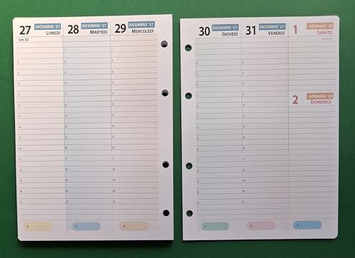 Ersatzformat A5 15 x 21 cm für Ordner mit 4 Ringen (Wochenkalender mit Stunden) mit 4 Löchern