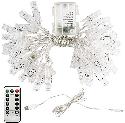 Ideen mit Herz LED-Lichterkette, Foto Clips, 40 transparente Foto-Clips mit 40 LED-Lämpchen in Warmweiß
