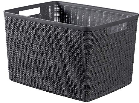 Curver Juliet Jute Korb aus 100% recyceltem Kunststoff, rechteckig, 20 l, Holz, Dunkelgrau, L