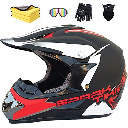 Wbeiba Casque Moto Cross Homme Casque Intégral DH Enduro Femme Quad Motocross Adulte (Black red,S:52-56cm)