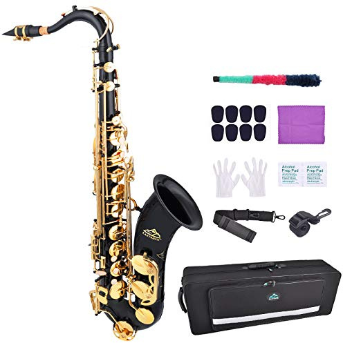 EASTROCK Tenor Saxophone Black/Golden B Flat Tenor Sax Professional Tenor Saxophone for Beginners Students and Musicians with Carrying Case,Mouthpiece,Reeds,Cushion Pads,Cleaning Kit,Neck Strap