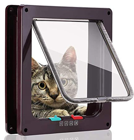 Porta per Gatti HUA Porta per Animali Domestici/Gattaiola Facile da Installare, con Serratura A 4 Vie, Sportello A Ribalta di Ingresso E Uscita Gratuito per Porte E Finestre Scorrevoli in Vetro, 3 D