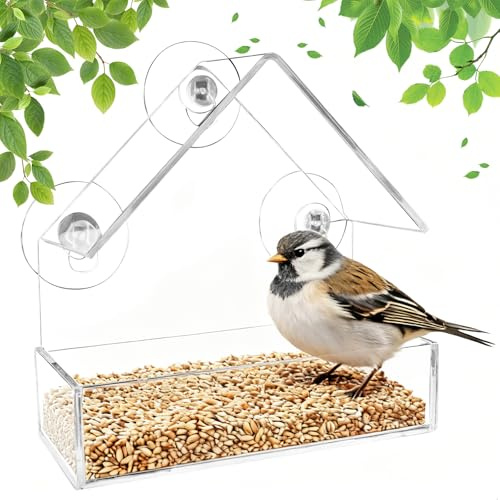 Transparent Fenster Futterhaus für Vögel, Vogelfutterhaus Bird Feeder Acryl mit Saugnäpfe, Vogelhaus Fensterscheibe Vogelfutterstation Vogelfutterspender für Vögel, 14.5x6.2x15.5cm