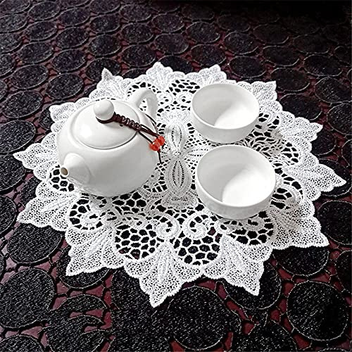 Givbro - Tovagliette rotonde in pizzo ricamate, lavorare all’uncinetto, adatte come sottobicchieri, decorazione per matrimoni, vasellame, cuscini, bianco