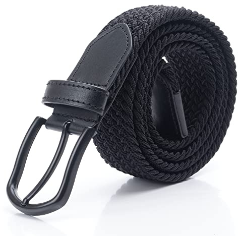 DWOY Elastic Braided Belt for Men | Stretch Woven Mens Belt for Jeans Trousers Casual Golf | Comfortable Flexible Fit (Black, L-XL)
