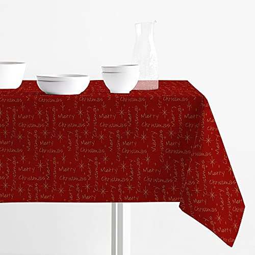 INTRECCI Tovaglia Antimacchia Rettangolare Natale Jacquard Lurex Disponibile in più Colori e Misure, Tovaglia Merry Christmas Natalizia Resistente Alle Macchie (Bordeaux, 140x360 cm)