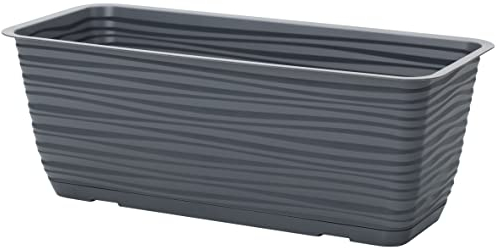 MELTOM Blumentopf Blumenkasten Balkonkasten Wellen 3D Effekt mit Untersetzer Anthrazit Größe XXL