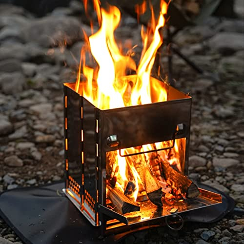 Camping Stove Portable Grill Foldable Wood Twig Burning Fire Pit Campfire (M)