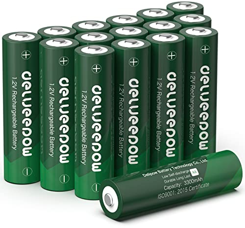 Delyeepow Piles Rechargeables AA 1,2V 3300mAh Haute Capacité, Piles AA Rechargeables Nimh 1200 Cycles Lot de 16 Piles