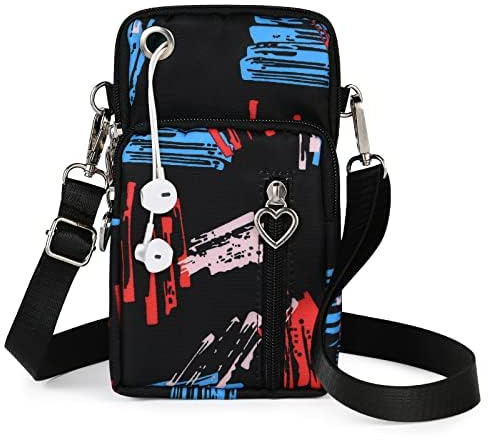 Aucuu Women Crossbody Phone Bag, Nylon Mini Crossbody Shoulder Bag with Detachable Adjustable Straps, Cellphone Purse Armband with Headphone Port for cellphones under 7 inches