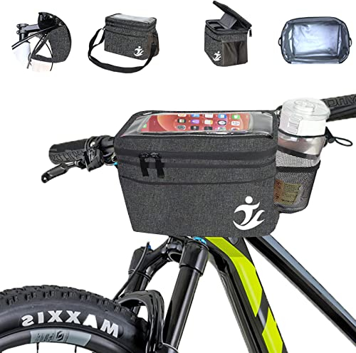 MKYRLX Handlebar Bag, Lenkertasche Fahrradtasche 5L Wasserdicht mit Kühlfach – Isolierte Vordertasche für E-Bike, MTB & Citybike, Touchscreen-Handyhalterung & Schultergurt Hellgrau