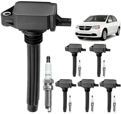 Ignition Coil Packs & Spark Plugs Set of 6, Compatible with 2011-2019 Dodge Charger/Grand Caravan, Chrysler 200/300/Town Country, Ram 1500, Jeep Cherokee/Wrangler, Replaces# UF648