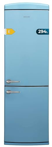 Cecotec Frigorífico Combi 2 Puertas Retro de 294L Bolero CoolMarket Combi Origin 294+ Blue E. Altura 190cm y 60,5 cm de Ancho, Total No Frost, Multi Cooling, Fast Freezing, Acabado Vintage Azul