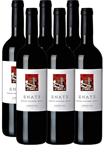 Bodega Enate Cabernet-Merlot - Elaborado con Uvas Cabernet Sauvignon y Merlot con D.O. Somontano - Pack de 6 Botellas de 75 cl de Vino Tinto - Notas de Cata con Elegantes Matices Florales